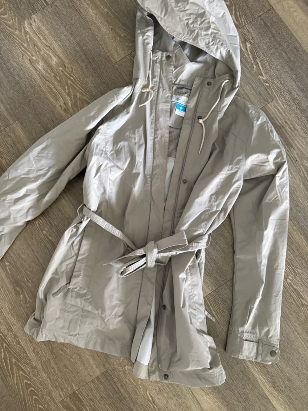 Columbia Light Gray Hooded Trench Coat with Belt